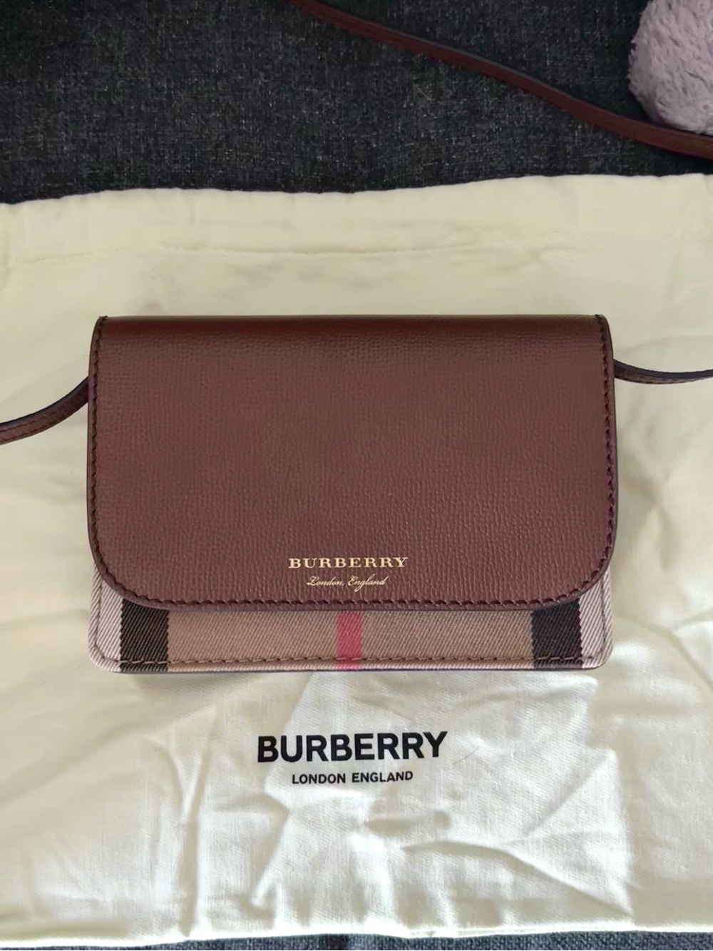 Burberry Small Hampshire Crossbody Bag in Brown with Classic Check